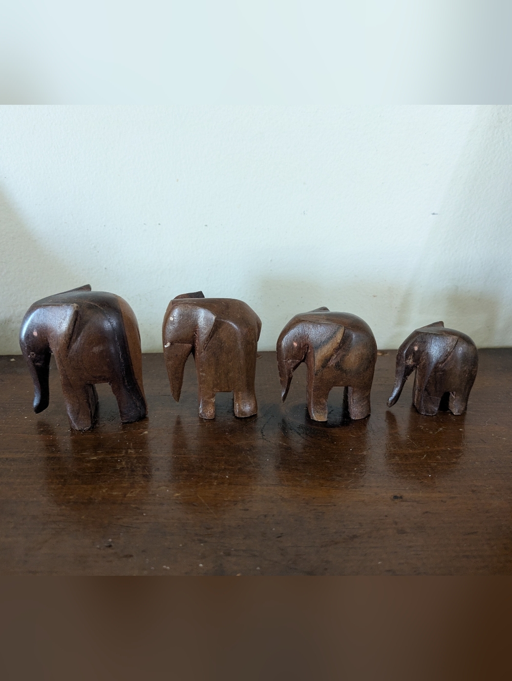 Vintage African Hand Carved Wooden Elephant Family Figurines - Set of 4 Brown